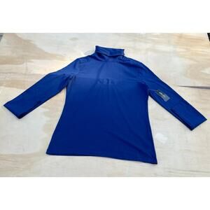 Lord & Taylor Women's Plain Blue Cotton Long‎ Sleeve Turtleneck Sweater, Size S